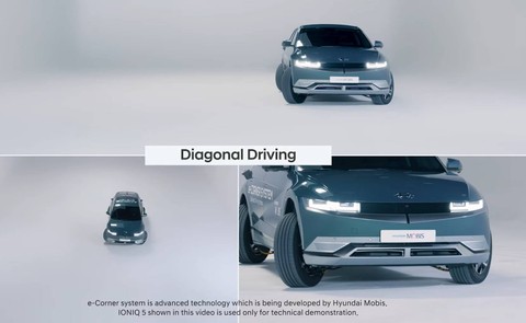 Salah satu manuver e-Corner, diagonal driving dari Hyundai Mobis. Foto: dok. Hyundai Mobis