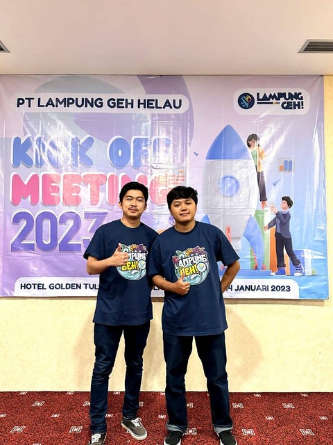 CEO PT Lampung Geh Helau, Bery Decky Saputra dan CCO M. Adita Putra. | Foto : Muh Ikwan/ Lampung Geh