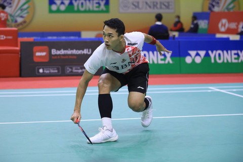 Tunggal putra Indonesia, Jonatan Christie, di babak 16 besar India Open 2023, Kamis (19/1). Foto: Dokumen PBSI