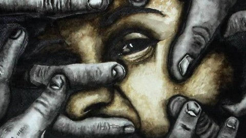 Shajia is depicting the violence of men in silencing women