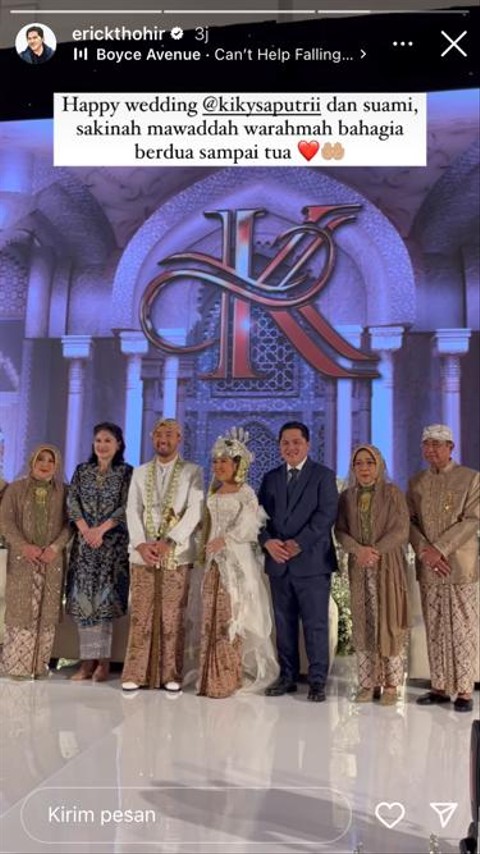 Doa Erick Thohir untuk Kiky Saputri yang baru saja menikah. Foto: Instagram/@erickthohir.