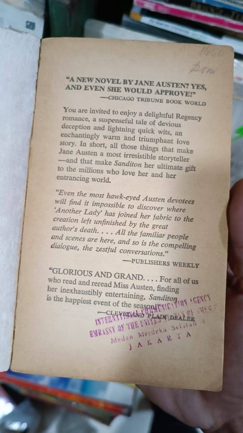 Penampakan halaman pertama buku bekas berjudul Sandition, karya Jane Austen. Foto: Thomas Bosco.