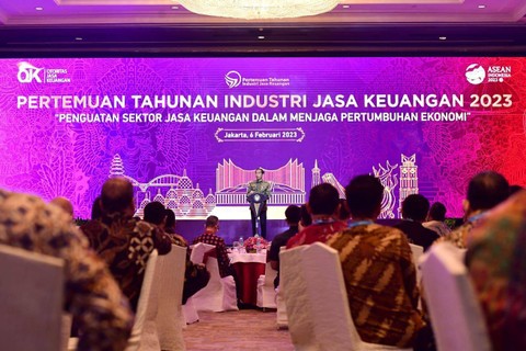 Presiden Jokowi menghadiri Pertemuan Tahunan Industri Jasa Keuangan 2023, Senin (6/2/2023).  Foto: Lukas/Biro Pers Sekretariat Presiden