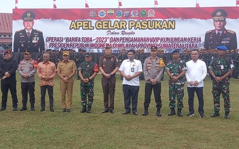 Fokompimda Sumut saat mengikuti acara apel persiapan HPN di Mapolda Sumut. Foto: Rahmat Utomo/kumparan