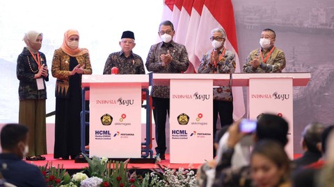 Wakil Presiden Ma'ruf Amin bersama Menteri ESDM, dan Pertamina meresmikan Proyek Strategis Nasional (PSN) Jambaran-Tiung Biru (JTB) di Surabaya, Jawa Timur, Rabu (8/2/2023). Foto: Pertamina