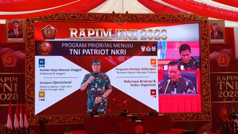 Panglima TNI Yudo Margono pimpin Rapim TNI 2023 di Museum Satria Mandala, Jakarta, Kamis (9/2/2023). Foto: Thomas Bosco/kumparan