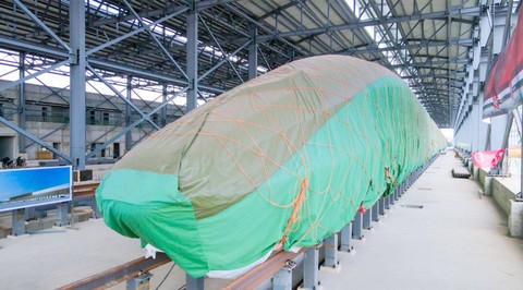 4 Rangkaian EMU Kereta Api Cepat Tiba di Depo Tegalluar. Foto: Dok. Istimewa