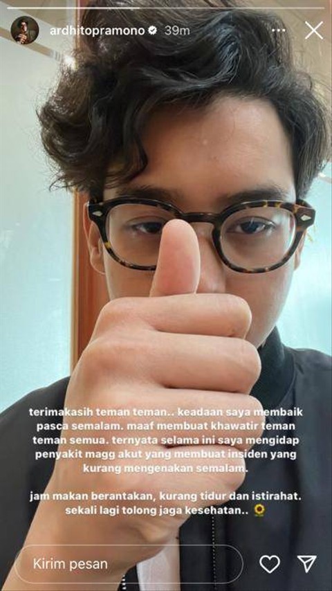 Penjelasan Ardhito Pramono terkait pingsan di atas panggung. Foto: Instagram/ardhitopramono 