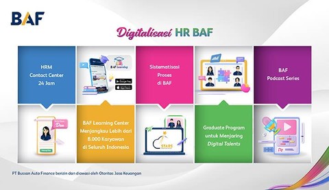 BAF melakukan akselerasi digital internal dengan menghadirkan HRM Contact Center, Graduate Program, hingga BAF Learning Center yang bisa diunduh di smartphone. Foto: dok BAF