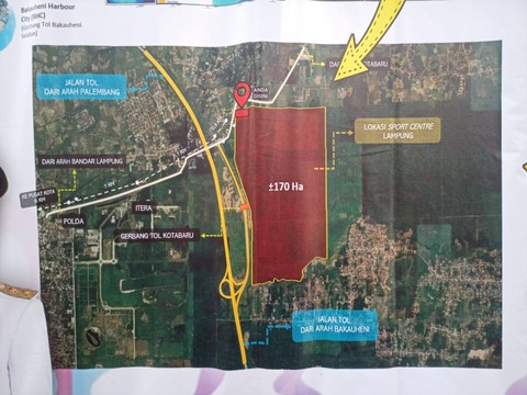 Masterplan sport center yang akan dibangun di lahan seluas 170 hektare. | Foto: Galih Prihantoro / Lampung Geh