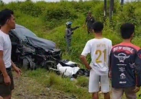 Lokasi kecelakaan lalu lintas di Lampung Selatan. Foto: Ist