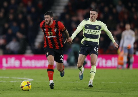 Pertandingan Liga Inggris 2022/23 antara AFC Bournemouth vs Manchester City, Minggu (26/2). Foto: Reuters/Andrew Couldridge