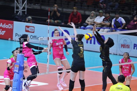 Menang dari Gresik Petrokimia Pupuk Indonesia menjadi kemenangan pertama Jakarta BIN pada di babak final four Proliga 2023. Foto: Dok. Istimewa