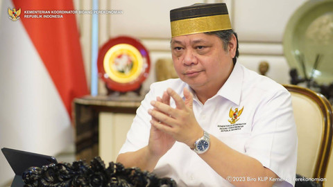 Menko Bidang Perekonomian Airlangga Hartarto saat memberi sambutan di Kick Off Gerakan Nasional Pengendalian Inflasi Pangan (GNPIP) 2023. Foto: Kemenko Perekonomian