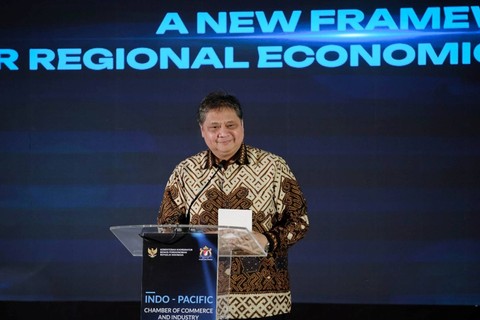Menteri Koordinator Bidang Perekonomian Airlangga Hartarto saat menghadiri Indo-Pacific Chamber of Commerce and Industry Business Forum di Nusa Dua Bali, Sabtu (18/3/2023). Foto: Kemenko Perekonomian