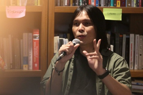 Musisi Once Mekel saat konferensi pers terkait Undang Undang hak cipta di kawasan Lebak Bulus, Jakarta, Jumat, (31/3/2023). Foto: Agus Apriyanto