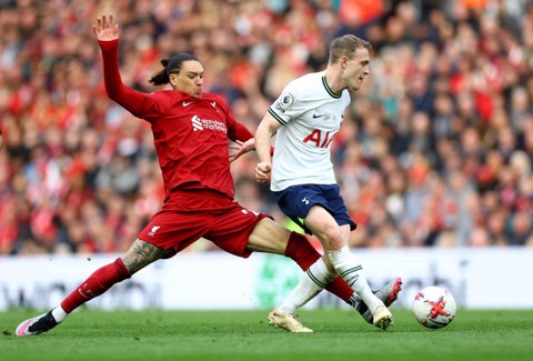 Liverpool vs Tottenham Hotspur dalam laga pekan ke-34 Liga Inggris 2022/23 di Stadion Anfield pada 30 April 2023. Foto: REUTERS/Carl Recine