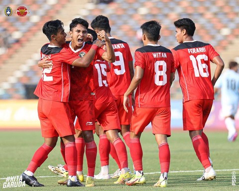 Pemain Timnas Indonesia U-22 Marselino berhasil mencetak gol ke gawang Myanmar di SEA Games 2023. Foto: Dok. PSSI