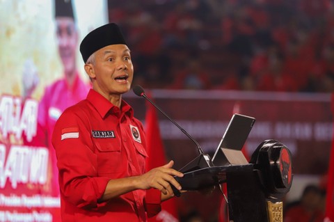 Konsolidasi pemenangan bacapres Ganjar Pranowo di GOR PKPSO Kaliwates, Jember, Minggu, (7/5) Foto: PDIP