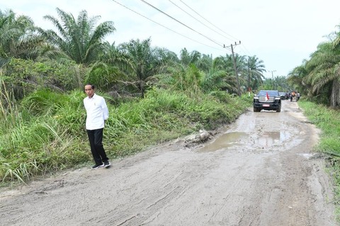 Presiden Joko Widodo meninjau jalan rusak di Labuhanbatu Utara, Sumatera Utara, Rabu (17/5/2023). Foto: Kris/Biro Pers Sekretariat Presiden