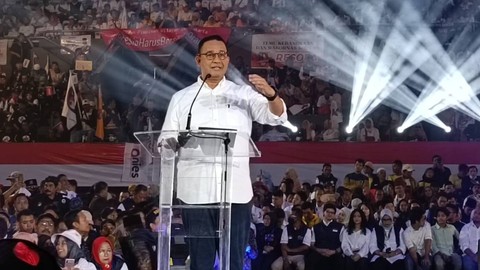 Bacapres Koalisi Perubahan, Anies Baswedan saat sambutan dalam acara Temu Kebangsaan Relawan Anies Baswedan di Tennis Indoor Senayan, Jakarta, Minggu (21/5/2023). Foto: Zamachsyari/kumparan