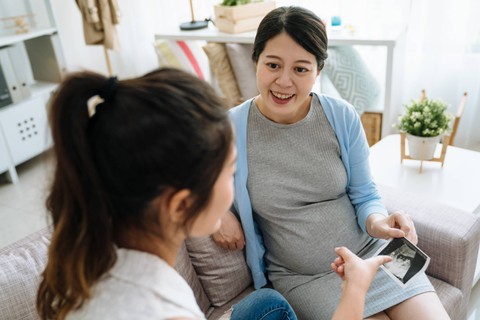 Ilustrasi ibu hamil dan temannya. Foto: Shutterstock