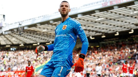 David de Gea saat laga Manchester United (MU) vs Fulham di Stadion Old Trafford dalam pekan terakhir Liga Inggris 2022/23 pada 28 Mei 2023. Foto: Action Images via Reuters/Andrew Boyers