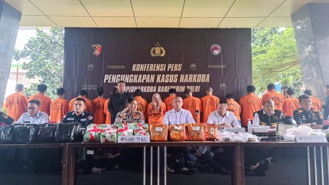 Konferensi pers pengungkapan peredaran gelap sabu Bareskrim Polri, Senin (29/5). Foto: Thomas Bosco/kumparan