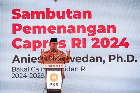 Bacapres Anies Baswedan menyampaikan orasi pemenangan Capres RI 2024 pada acara Konsolidasi Nasional Fraksi PKS di Hotel Millenium, Jakarta, Selasa (30/5/2023). Foto: Jamal Ramadhan/kumparan