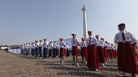Suasana upacara peringatan Hari Lahir Pancasila, di Monas, Jakarta, Kamis (1/6/2023). Foto: Dicky Adam Sidiq/kumparan