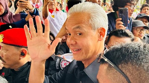 Bacapres Ganjar Pranowo tiba di peresmian rumah aspirasi relawan 2024.  Foto: PDIP