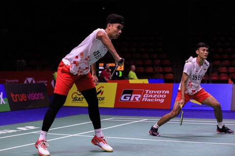 Bagas Maulana/Shohibul Fikri di babak 16 besar Thailand Open 2023 di Indoor Stadium Huamark, Bangkok, Thailand, pada Kamis (1/6). Foto: Dok. PBSI