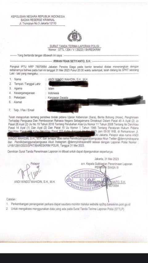 Laporan polisi terhadap Denny Indrayana soal putusan sistem pemilu bocor. Foto: Dok. Istimewa