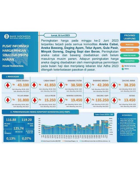 Harga bahan pokok di Lampung berdasarkan data pusat informasi harga pangan strategis. | Foto : Dok. Pemprov Lampung