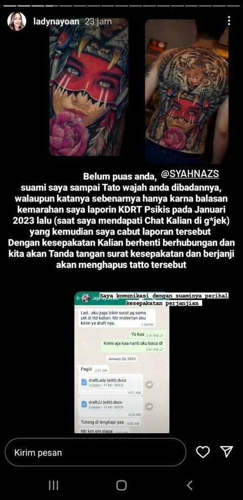Lady Nayoan sebut Rendy Kjaernett bikin tato muka Syahnaz Sadiqah. Foto: Instagram @ladynayoan.