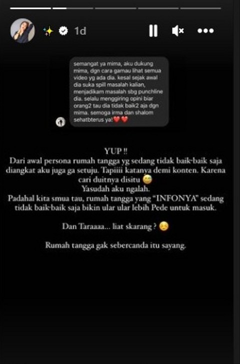 IG Story mantan istri Boris Bokir