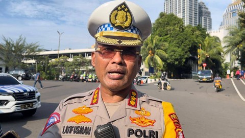 Dirlantas Polda Metro Jaya, Kombes Pol Latif Usman usai 'Apel Gelar Pasukan Patuh Jaya 2023,' Senin (10/7). Foto: Thomas Bosco Foto: Thomas Bosco/kumparan