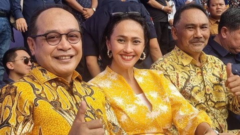 Elite Golkar (kiri ke kanan): Supriansa, Christina Aryani, dan Rizal Mallarangeng hadiri Apel Siaga NasDem. Foto: Dok. Istimewa