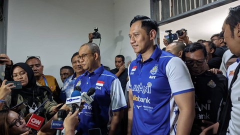 Bacapres Anies Baswedan dan Ketum Partai Demokrat Agus Harimurti Yudhoyono di Padepokan Voli Jenderal Kunarto, Sentul, Kabupaten Bogor, Jawa Barat, Sabtu (22/7/2023).  Foto: Jonathan Devin/kumparan