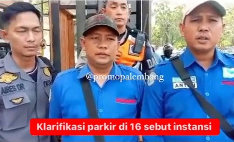 Tangkapan layar video permintaan maaf petugas parkir didampingi pihak pengela parkir dan instansi terkait. (Instagram @promopalembang)
