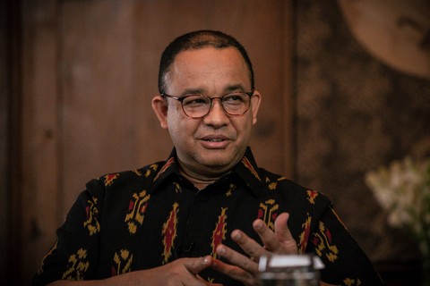 Anies Baswedan saat wawancara di program Info A1 kumparan pada Rabu (2/8/2023). Foto: Jamal Ramadhan/kumparan