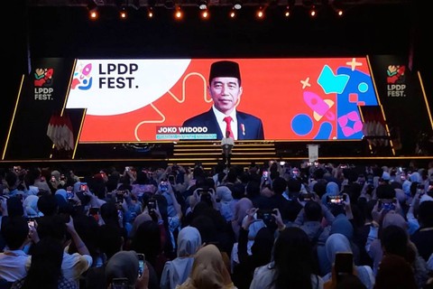 Presiden Jokowi di LPDP Fest, Kamis (3/8/2023). Foto: Nadia Riso/kumparan