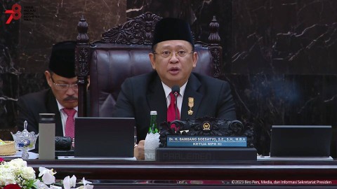 Ketua MPR Bambang Soesatyo dalam pembukaan acara Sidang Tahunan MPR 2023 di Gedung Nusantara, Kompleks Parlemen, Senayan, Jakarta, Rabu (16/8/2023). Foto: Youtube/Sekretariat Presiden