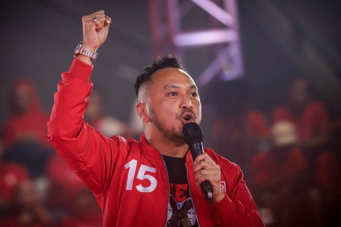 Ketum PSI Giring Ganesha memberikan sambutan pada Kopdarnas PSI di Tennis Indoor Senayan Jakarta, Selasa (22/8/2023). Foto: Jamal Ramadhan/kumparan