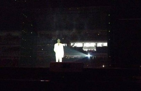 Hologram Bung Karno saat Apel Siaga kader PDIP di Stadion Jatidiri Semarang pada Jumat (25/8/2023) malam. Foto: Intan Alliva/kumparan