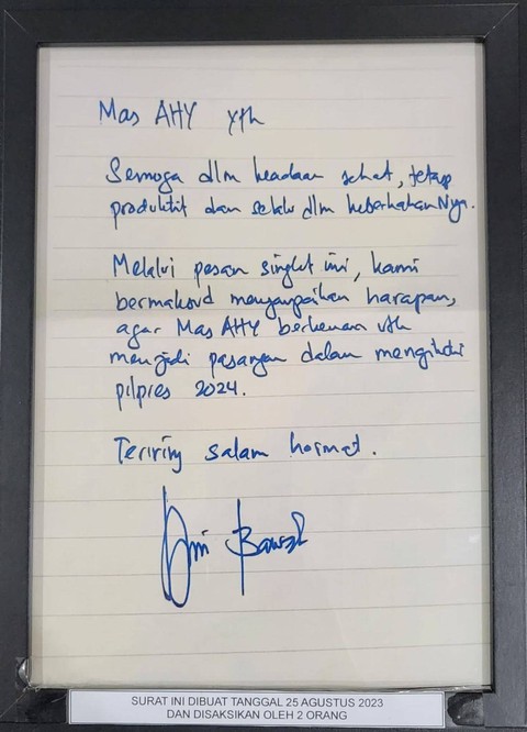 Beredar isi surat Anies minta AHY Cawapres. Foto: Dok. Istimewa