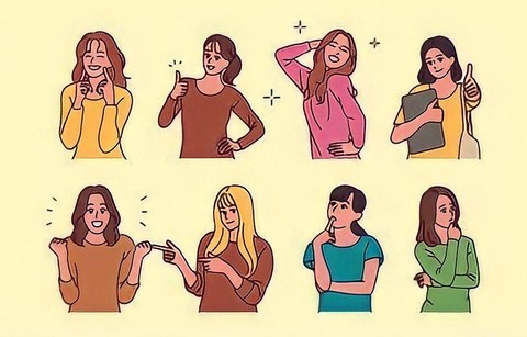 Ilustrasi pretty women characters various expressions hand. Sumber: Shutterstock