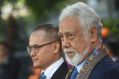 Perdana Menteri Timor Leste Xanana Gusmao (kanan) setibanya di Gedung VVIP Terminal 3 Bandara Soekarno Hatta, Banten, Senin (4/9/2023). Foto: ANTARA FOTO/Media Center KTT ASEAN 2023/Muhammad Adimaja