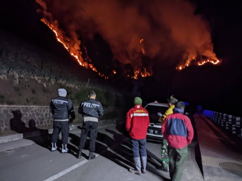 Kebakaran terjadi di Gunung Bromo wilayah Perum Perhutani sebelah Selatan View Point Gunung Penanjakan Kawasan pada Minggu (3/9/2023). Foto: BB TNBTS 