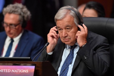 Sekjen PBB Antonio Guterres menyampaikan pandangannya dalam KTT ke-13 ASEAN-PBB di Jakarta, Kamis (7/9/2023). Foto: Akbar Nugroho Gumay/ANTARA FOTO